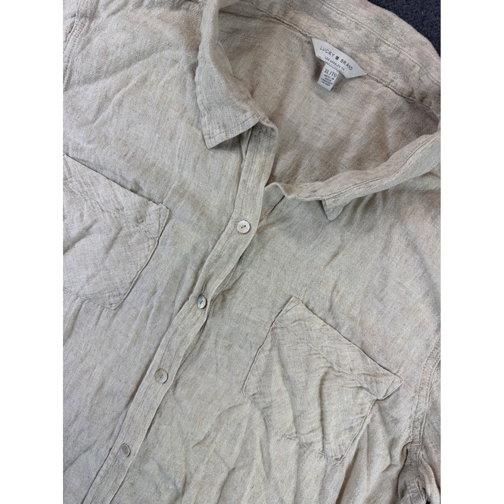 Lucky Brand‎ Button Down Women XL Oatmeal Linen Blend Long Sleeve Blouse